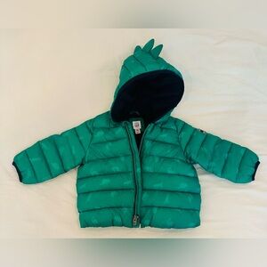 GAP GapKids Toddler Boys Green Puffer Jacket / Coat with Dino Hood